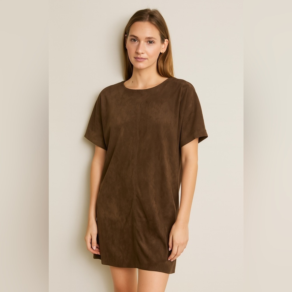 Cupcakes & Cashmere Faux Suede T-Shirt Dress Brown Size Small